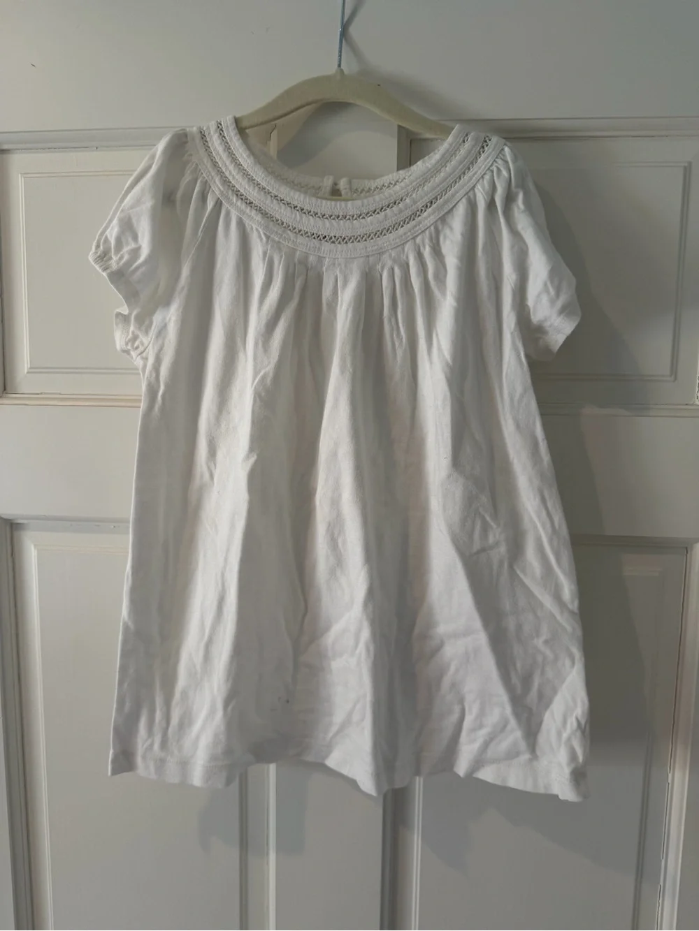 GAP White Smocked Neck Short Sleeve Girls' Top